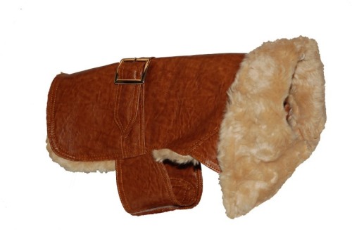 Hundedækken brun læderlook m. "pelskrave"