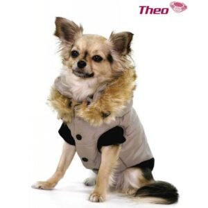 Theo Vest Beige farvet, med pels krave i imiteret pels.