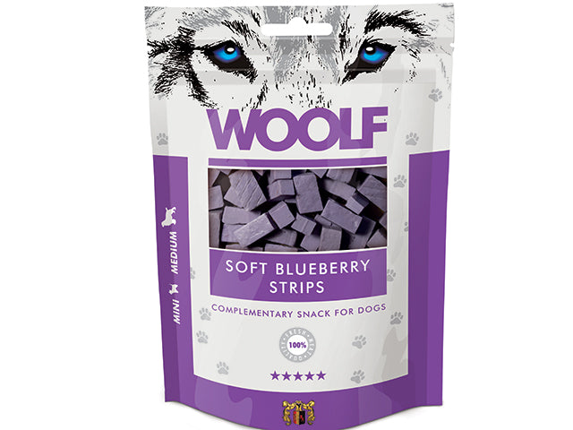 Woolf Soft strips med Blåbær 100g Hundegodbidder