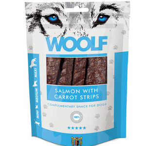 Woolf Strips med Laks og Gulerødder 100g Hundegodbidder