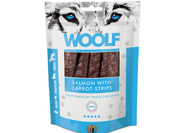 Woolf Strips med Laks og Gulerødder 100g Hundegodbidder